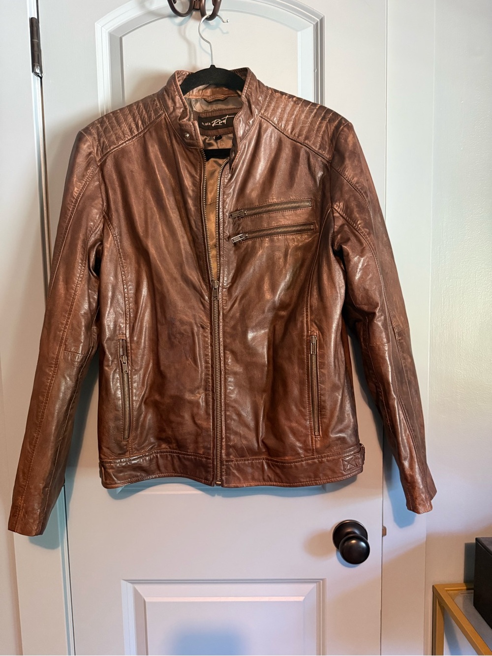 Black Rivet Brown Leather Bomber Jacket